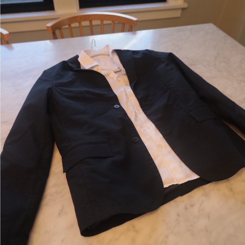Zara Boys Navy Blazer/ pants set  with white button shirt